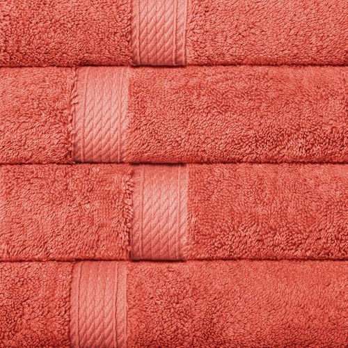 SUPERIOR Egyptian Cotton Plush & Absorbent, Hand Towel Set of 4, Coral
