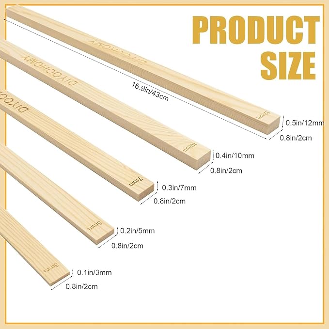 DIYOOHOMY 10 Pcs 17" L Rolling Pin Guides for Dough, Pizza, Bread, Pastry Thickness, Polymer Clay Tools, Wooden Slab Roller for Clay Machine, Clay Rolling Pin Depth Guide for Pottery Ceramics Supplies