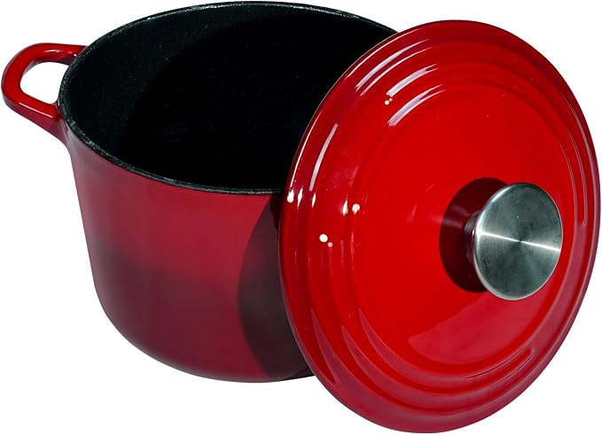 Flavehc Dutch Oven Pot with Lid 2.8 Qt Cast Iron Dutch Oven for Bread Baking, Red Enameled Cast Iron Soup Pot, Small Deep Dutch Oven for Soup, Stews & Small Family Meals
