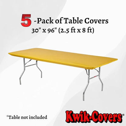 Kwik-Covers 8' Rectangle Plastic Table Covers 30" x 96", Bundle of 5 (Yellow/Gold)