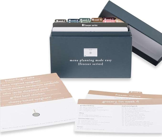 PPP Meal Planner with 72 Recipe Cards (Freezer Menu) - Weekly Menu Planner | Sturdy Recipe Box | 12 Reusable Grocery Shopping Lists | 5 Blank Recipe Cards | Recipe Card Protector | Recipe Ideas