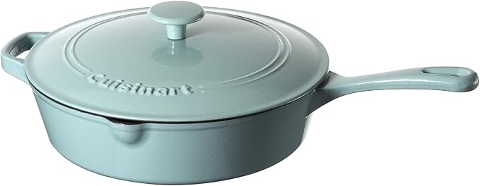 Cuisinart Chef's Classic Enameled Cast Iron Dutch Oven with Lid, Porcelain Enameled Interior, Oven Safe, Induction Compatible, 12-Inch, Chicken Fryer, Light Blue