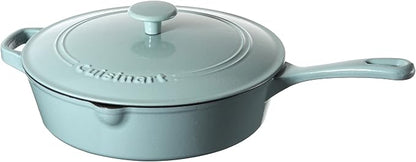 Cuisinart Chef's Classic Enameled Cast Iron Dutch Oven with Lid, Porcelain Enameled Interior, Oven Safe, Induction Compatible, 12-Inch, Chicken Fryer, Light Blue