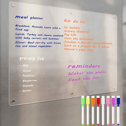 Neatsure Acrylic Magnetic Dry Erase Board for Fridge, Clear Whiteboard for Refrigerator, Notepad Memo to Do/Grocery List White Board, w/ 8 Colors Markers, 15"x11"