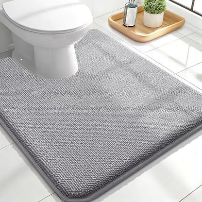 OLANLY Memory Foam Bathroom Toilet Rugs U-Shaped 24x20, Soft Bath Mat, Grey