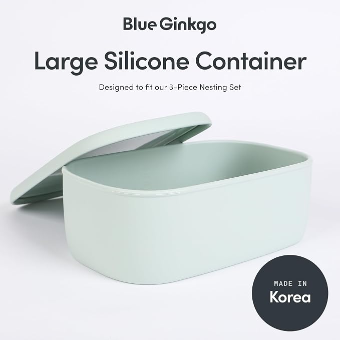 BLUE GINKGO Nesting Silicone Containers - Large Silicone Food Storage Container | BPA Free, Airtight, Dishwasher and Freezer Safe (47.5 oz) - Green