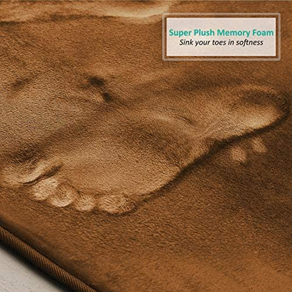Clara Clark 2 Piece Bathroom Rugs, Velvet Memory Foam Bath Mat Set, Non-Slip Bath Rugs, Machine Wash, Dries Quickly, Ultra Soft Plush Bath Mats for Bathroom, 20 x 32 + Contour, Brown