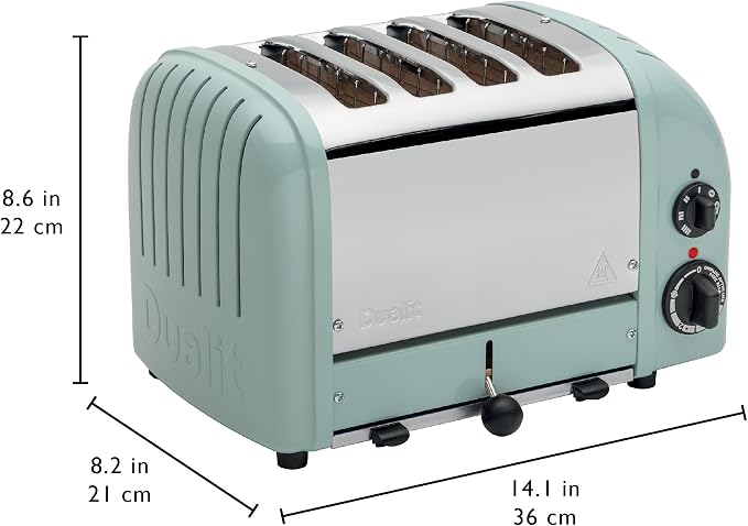 Dualit Classic 4 Slice NewGen Toaster - Stainless Steel - Hand Built in the UK - Replaceable ProHeat elements - Defrost Bread - Mechanical Timer - Eucalyptus Classic Toaster