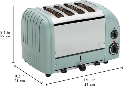 Dualit Classic 4 Slice NewGen Toaster - Stainless Steel - Hand Built in the UK - Replaceable ProHeat elements - Defrost Bread - Mechanical Timer - Eucalyptus Classic Toaster