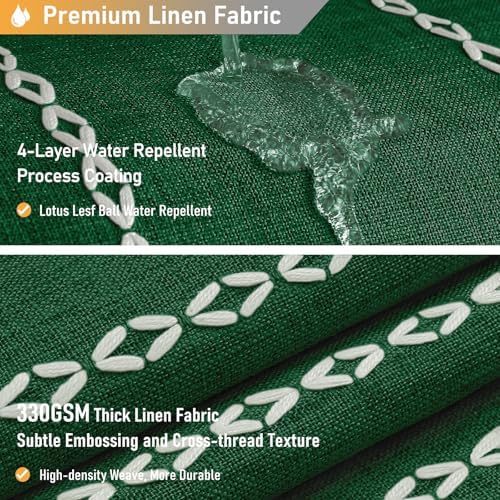 BTTN Small Boho Linen Heavy Duty Cloth Shower Curtain, 36x72, Emerald Green