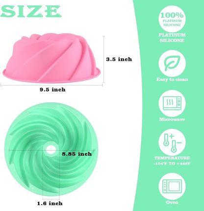 HUAKENER Large Fluted Cake Pan (2 Pack) - Nonstick Fluted Tube Pan, Large Round Silicone Mold for Cake, Brownie, Cornbread, Jello Cake ﻿