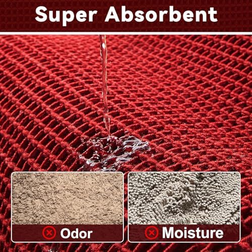 Triohero Waffle Runner Rug Bathroom, Long Boho Bath Mat, 24x72 Burgundy