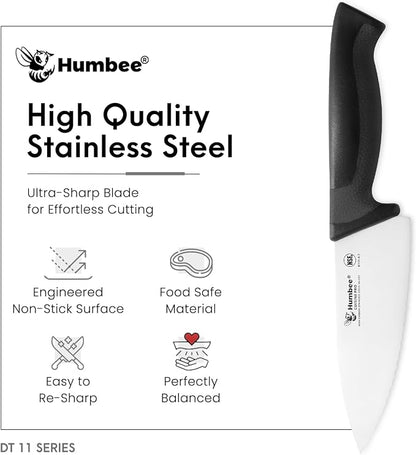 Professional Chef Knife with Ergonomic Handle – NSF Certified Stainless Steel Kitchen Knife, Serrated Wave Teeth, Durable and Sharp Blade, DT 11 Series, Black
