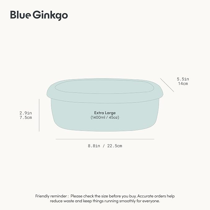BLUE GINKGO Nesting Silicone Containers - Large Silicone Food Storage Container | BPA Free, Airtight, Dishwasher and Freezer Safe (47.5 oz) - Green