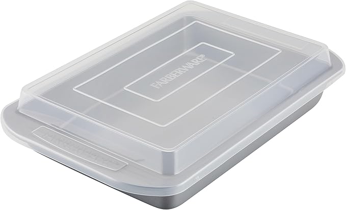 Farberware Nonstick Bakeware Rectangular Cake Pan with Lid, Cake Pans For Baking, 9-Inch x 13-Inch, Gray
