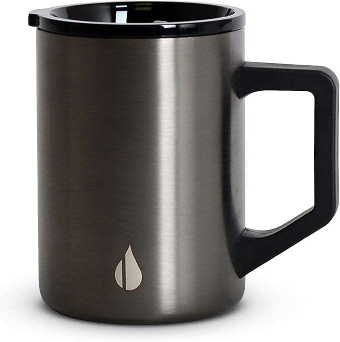 Elemental Insulated Coffee Mug - Triple Wall Stainless Steel Summit Travel Cup for Hot and Cold Drinks - Thermal Coffee Mug with Lid and Handle for Camping, Office & Travel 16oz - Gunmetal