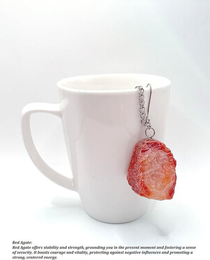Crystal Tea Infuser, Raw Amethyst Rose Quartz Green Aventurine Tiger Eye Red Agate Tea Strainer, Tea Steeper Gemstone Gift for Tea Lovers, LuckLoves (Red Agate)