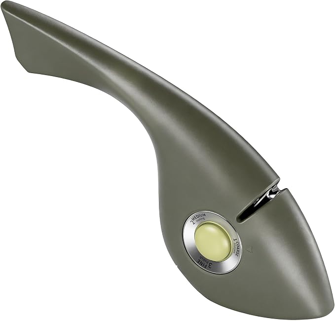 MAD SHARK 1-Button 3-Stage Knife Sharpener - Adjustable Diamond & Ceramic, No-Scratch ABS Body for Kitchen/Pocket Knives,Repairs, Sharpens & Polishes,One-Handed Operation with Non-Slip Base (Green）