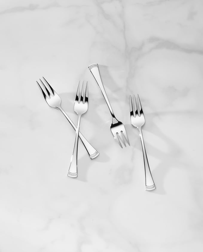 Lenox Silverware Set, Portola Cocktail Forks, Set Of 4, Service For 4, 18/10 Stainless Steel, Dishwasher Safe, Flatware Utensils, Cutlery, Forks Stainless Steel, Kitchen And Dining (Silver, 4 Piece)