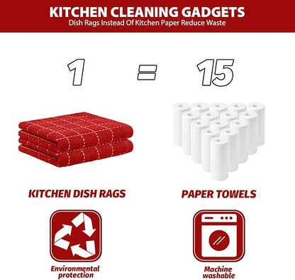 Nialnant 6 Pack Terry Kitchen Towels, Dish Cloths for Washing Dishes, 100% Cotton Reusable Cleaning Rag,Ultra Soft Absorbent, Quick Drying Dish Towels for Kitchen,12x12 Inches