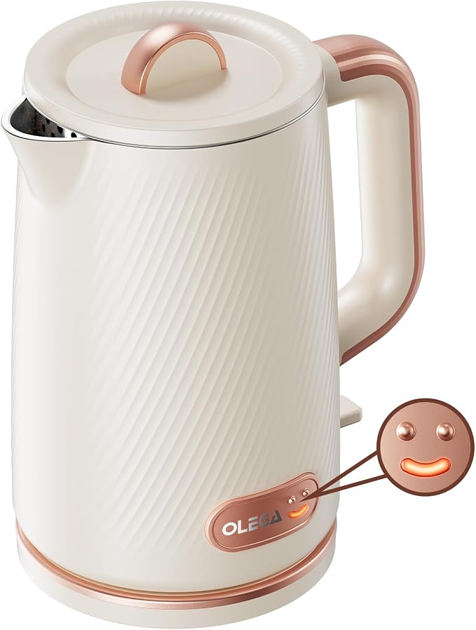 OLEGA Electric Kettle: 1200W Fast Boil Electric Water Kettles, 1.5L Double Wall Stainless Steel Tea Kettle, Auto Shut-Off, BPA-Free Hot Water Boiler Teapot for Coffee & Tea -Beige