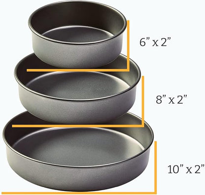 Chicago Metallic Professional Nonstick Round Cake Pan Set, 3-Piece Bakeware Set with 6 Inch, 8 Inch, and 10 Inch Pans, Heavy-Weight Aluminized Steel for Even Baking