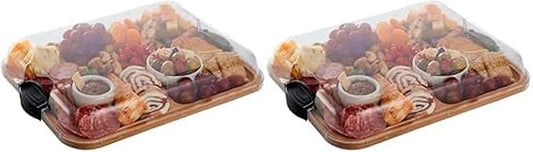 Farberware Build-A-Board Bamboo Cutting Board with Built-In Compartments & Clear Locking Lid,Black Handles – Charcuterie,Snack Tray,Food Prep and Serving Platter,(Pack of 2)