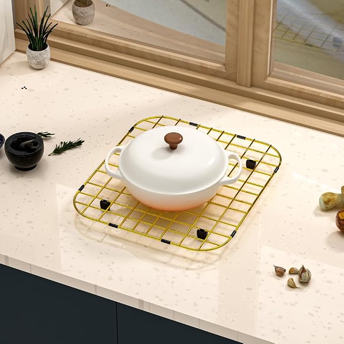 Kitchen Sink Grid Gold Sink Protector, Stainless Steel Sink Grid with Center Drain, 13.7"L X 11.6"W Sink Bottom Grid for Sink Bowl