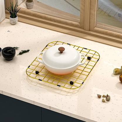 Kitchen Sink Grid Gold Sink Protector, Stainless Steel Sink Grid with Center Drain, 13.7"L X 11.6"W Sink Bottom Grid for Sink Bowl