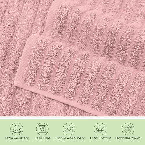 Elegant Comfort 100% Turkish Cotton Corduroy Ribbed Luxury Washcloths 6 Pack Soft 13 x 13 Inch - Higly Absorbent, Durable, Quick Dry, Spa Premium Hotel Quality for Bathroom or Travel, Dusty Rose