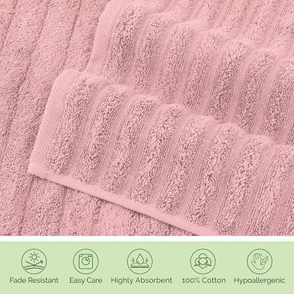 Elegant Comfort 100% Turkish Cotton Corduroy Ribbed Luxury Washcloths 6 Pack Soft 13 x 13 Inch - Higly Absorbent, Durable, Quick Dry, Spa Premium Hotel Quality for Bathroom or Travel, Dusty Rose