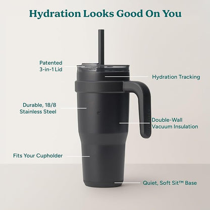 REDUCE 24 oz Stainless Steel Tumbler with Handle - Dual-Wall Vacuum Insulated Travel Mug, Sweat-Proof Lid & Reusable Straw - Keeps Drinks Cold for 24 Hrs, Fits Cupholders, Dishwasher Safe - Phantom
