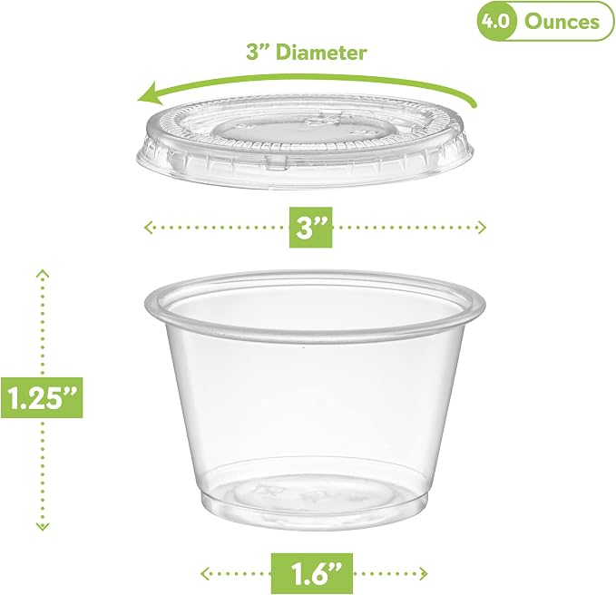 {4 oz,200 Sets} Clear Diposable Plastic Portion Cups With Lids, Small Mini Containers For Portion Controll, Jello Shots, Meal Prep, Sauce Cups, Slime, Crafts, Disposable Souffle Cups & Much more