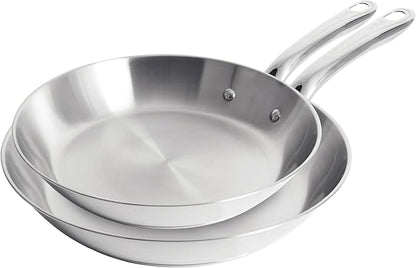T-Fal Gourmet 11" & 12" Stainless Steel Pan Set, Induction Compatible, Dishwasher Safe, Oven Safe to 500°F, Skillet Set, Frying Pans, Silver