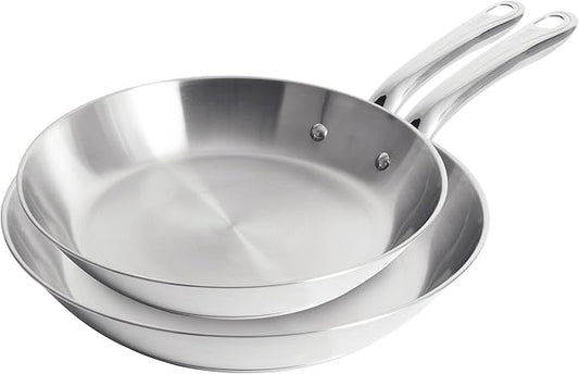 T-Fal Gourmet 11" & 12" Stainless Steel Pan Set, Induction Compatible, Dishwasher Safe, Oven Safe to 500°F, Skillet Set, Frying Pans, Silver