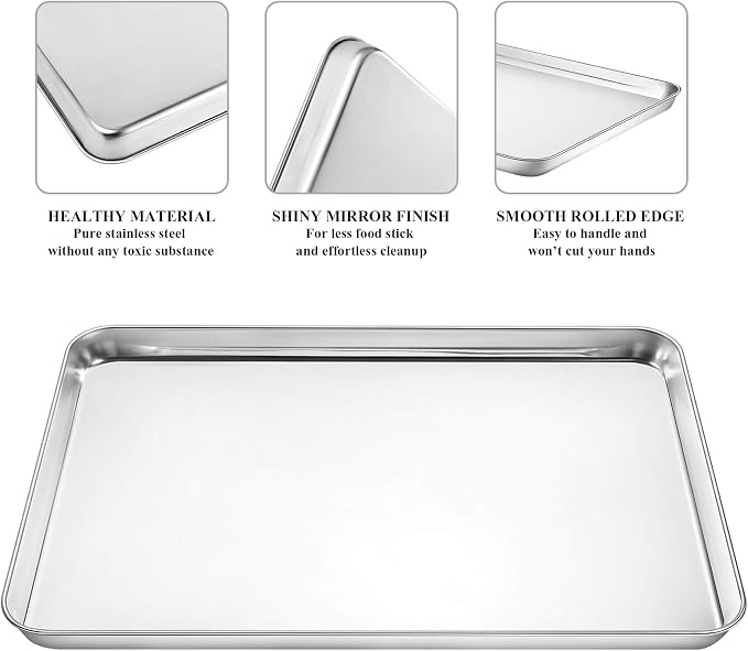 Baking Sheet with Cooling Rack Set [2 Sheets + 2 Racks], Deedro Stainless Steel Cookie Half Sheets Baking Pan Oven Tray with Rack, 17.3 x 12.3 x 1 Inch, Heavy Duty, Non-toxic, Dishwasher Safe