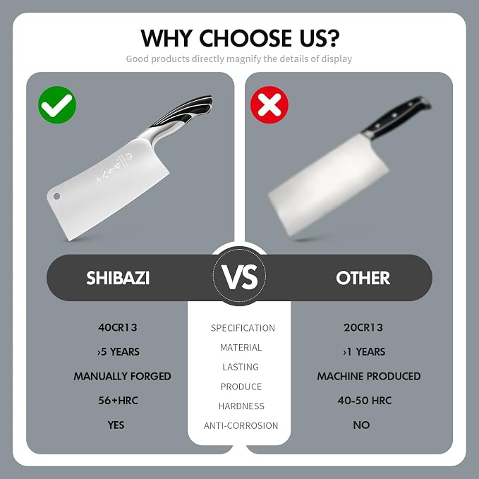 SHI BA ZI ZUO 2 Pieces Professional Kitchen Knife Set,Butcher Knife and Chef Knife Kitchen Knife Set for Cutting Bones,Vegetables and Meat