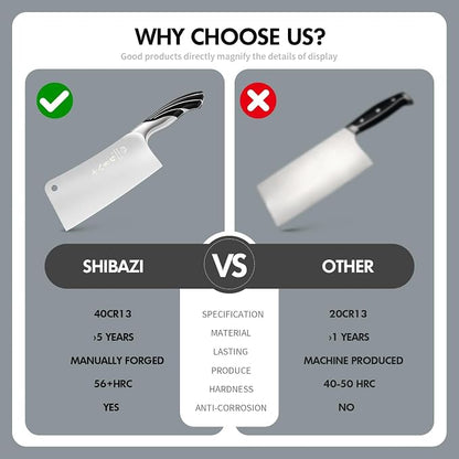 SHI BA ZI ZUO 2 Pieces Professional Kitchen Knife Set,Butcher Knife and Chef Knife Kitchen Knife Set for Cutting Bones,Vegetables and Meat