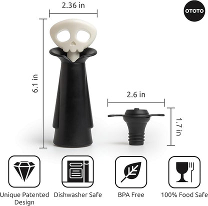 OTOTO Skull Wine Saver Pump and Stoppers - Halloween Gifts, Emo Accessories, Gothic Kitchen, Goth Gifts, Bat, Kitchen Gadgets - (Spookelier)