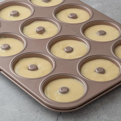 HAPPIELS 12-Well Donut Pan Nonstick for Oven Baking, PFOA & BPA Free | Donuts Mold, Doughnut Tin, Doughnuts Pans and Molds Non Stick Nontoxic without Teflon