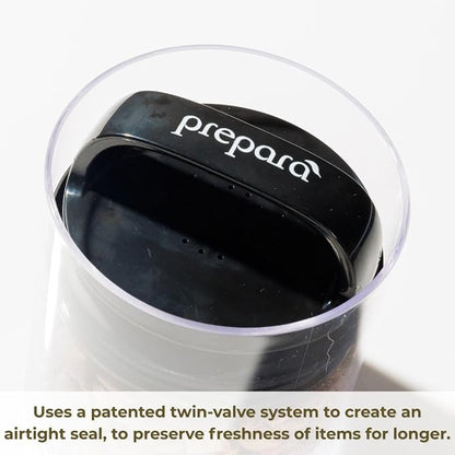 Prepara Evak Fresh Saver Airtight Plastic Container, Large/Short (5.75” x 5.75”, 7.2 Cups), BPA-Free Food Storage Canister Vacuum Sealed Lid Handle, Odor Resistant, Ideal for Coffee Beans & Dry Goods