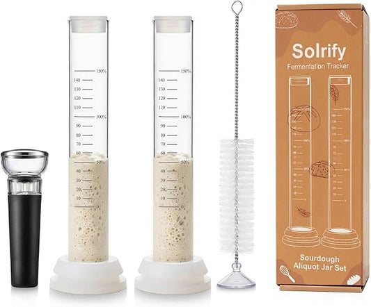 Sourdough Aliquot Jar Set, Glass Fermentation Tracker Tube with 0–150% Scale, Precision Sourdough Starter Kit for Dough Rise, Bread Proofing, Home Baking Supplies (2 Pack)