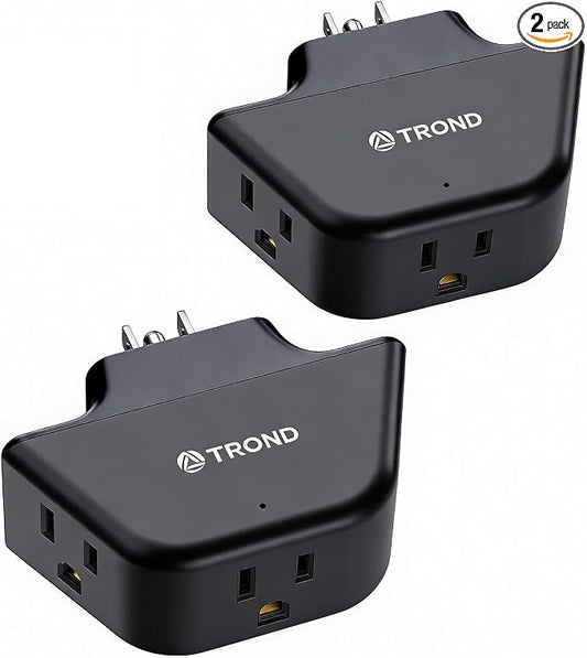 TROND 2 Pack Outlet Extender with 360 Rotating Plug, 3 Way Angled Wall Plug Adapter, Small Multiple Outlet Splitter for Bathroom Kitchen Cruise Ship Travel Essentials, Black