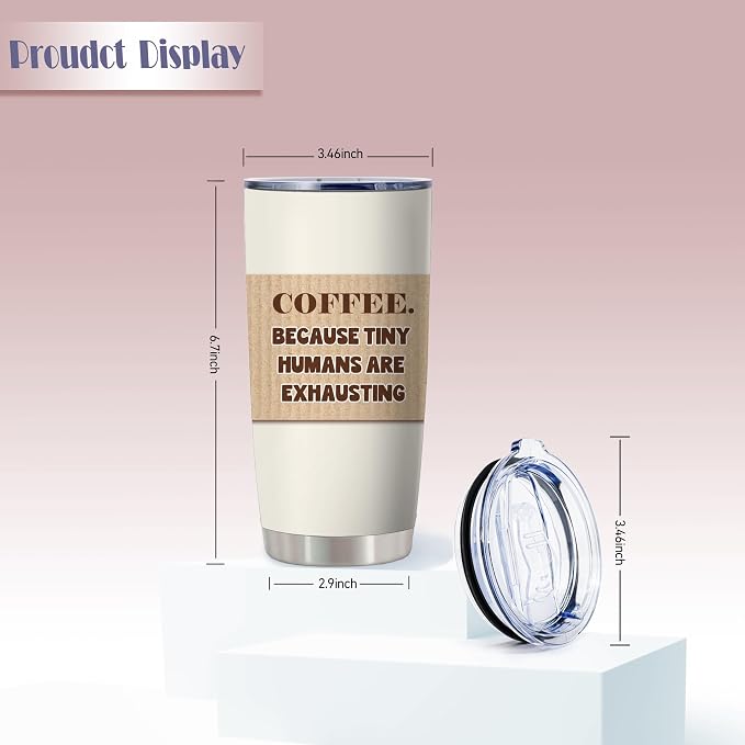 ATHAND Funny Coffee Tumbler,Coffee Because Tiny Humans Are Exhaustings,20 Oz Insulated Stainless Steel Tumbler with Lid,Sarcastic Mugs,Novelty Gifts for Parents,Women,Men,1 Pcs