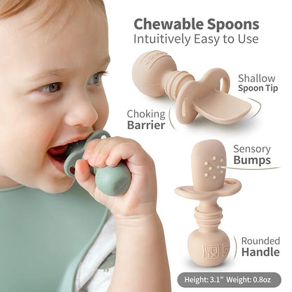 SAMiGO Silicone Baby Spoons Self Feeding 6+ Months - Infant Toddler Utensils - First Stage Baby Led Weaning Feeding Supplies - Set of 3 Pack