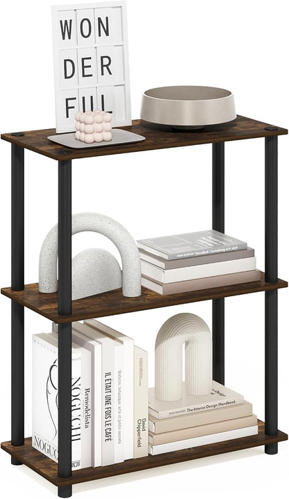 Furinno Turn-N-Tube Storage Shelves, 3-Tier Book Shelf, Corner Shelf, Toolless Open Shelves, for Organization and Storage, Living Room, Garage, Home Office, Amber Pine