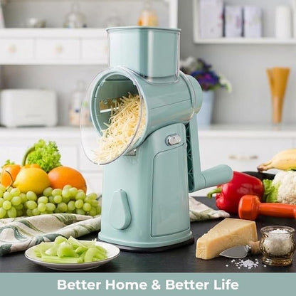 Rotary Cheese Grater Hand Crank, 5-Blade Shredder with Handle, Vegetable Slicer Mandoline Food Chopper, Strong Suction Base Kitchen Gadget for Cheese Vegetables Nuts – Green