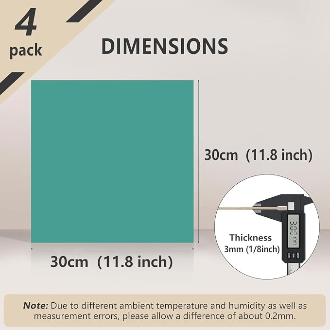 4 Pack Pre-Painted Colored Plywood Sheets,12x12x1/8 Inch (3mm) Basswood Board,Ideal for Laser Cutting, Engraving, DIY Crafts, Ornaments, Models Making (Green)