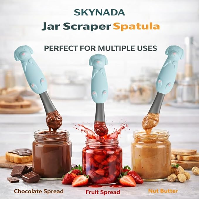 Jar Scraper Spatula - Silicone Scraper, Cute Kitchen Accessories, Unique Fun Cooking Kitchen Gadgets for Foodies - BPA-free & 100% Food Safe (Puppy - Blue)