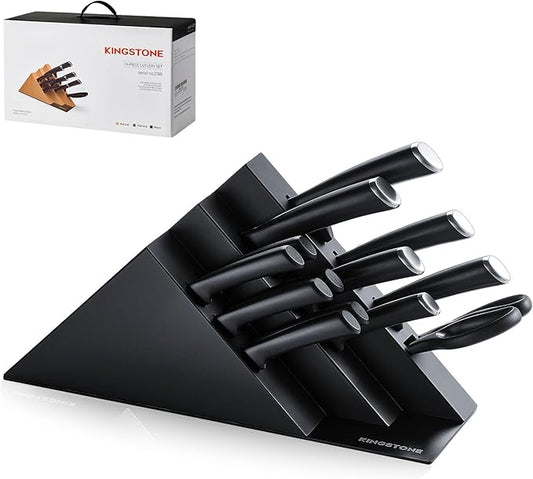 KINGSTONE 14-Piece Kitchen Knife Set with Block, High-Carbon Stainless Steel Knives Set, Ergonomic Non-Slip Handle, Professional Knife Set for Kitchen for Home Cooking & Gifting, Black